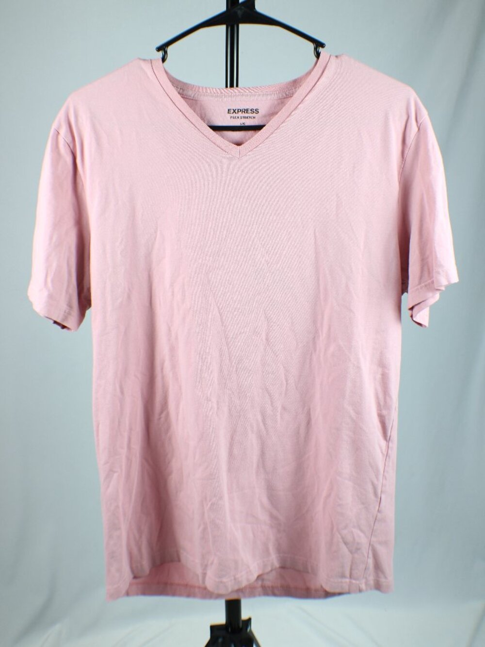 Express Mens Large Flex Stretch V-Neck Short Sleeve T-Shirt Solid Pastel Pink L